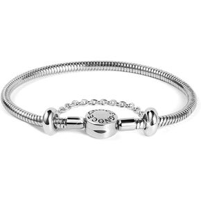 GNOCE Charm Bracelet With Safety Chain Stainless Steel Snake Chain Metal Basic Charm Bracelet DIY Bangle with Round shaped Clasp