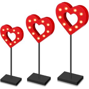 Spiareal 3 Pcs Valentine's Day Heart Wooden Sign Heart Shape Tall Standing Table Sign Love Decor Valentine's Day Wooden Signs for Home Farmhouse Table Centerpiece Decorations(Classic)