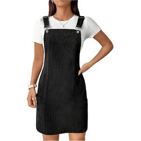 Milumia Women's Corduroy Overall Dress Adjustable Straps Pinafore Short Dresses