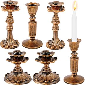 Suclain 6 Pcs Vintage Candlestick Holders Taper Resin Candle Holder Retro Antique Candle Holder Floral Decorative Candle Sticks for Wedding Anniversary Table Fireplace Home Decoration (Bronze)