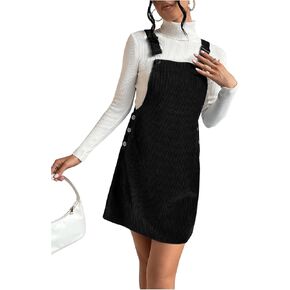 Milumia Women's Corduroy Button Front Straight Pinafore Overall Mini Dress with Pocket