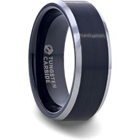 Aston | Tungsten Rings for Men | Tungsten | Comfort Fit | Wedding Ring Band with Matte Black Brushed Center