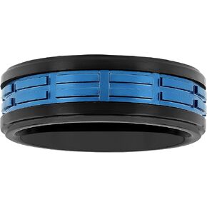 Tantalum Carbide 8mm Two Tone Matte Black and Blue Multi Groove Pattern Men’s Wedding Band Ring