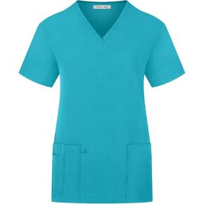Minty Mint Women's V Neck Stretch Medical Scrub Top w Side Panels
