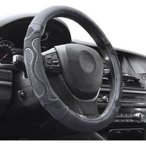 Elantrip Leather Steering Wheel Cover Great Grip with 3D Honeycomb Anti-Slip Design, Universal 14.5-15 Inch Car Wheel Protector Black