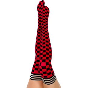 Kix'ies Thigh Highs | GAME DAY Checkered Thigh High Womens Stockings | Stylish, Practical, & Sexy Thigh High Stockings