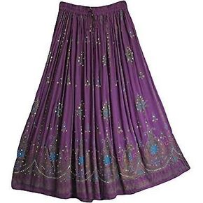Radhy krishna fashions Women's Tie Dye Yoga Trend Sequined Crinkle Broomstick Gypsy Long Skirt, Purple, 36 INCHES