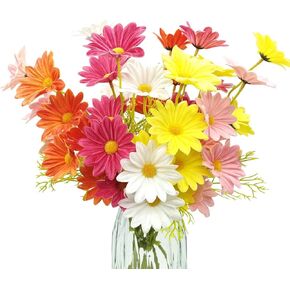 10 Bundles Daisy Artificial Flowers Real Touch PU Fake Daisies Faux Flower for Home Decor Indoor Wedding Party Bouquet Kitchen Table Centerpiece Floral Arrangements Decoration(Multi Color)