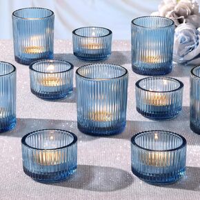 20pcs Assorted Ribbed Clear Votive & Tea Light Candle Holders, Glass Candle Holder for Table Centerpiece, Wedding, Baby Shower, Home and Party Decorations