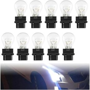 10 PCS 3157 Brake Light Blubs, 12V 21/5W High Brightness Waterproof Quartz Glass 3157 Mini Bulb Turn Signal Bulb Tail Light Bulb, Universal for Most Cars (White)