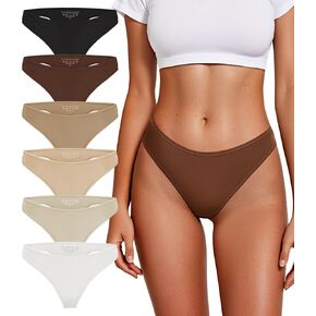 Thongs for Women Breathable Seamless Stretch Underwear Soft Low Waist Ladies T-back Panties 6 Pack