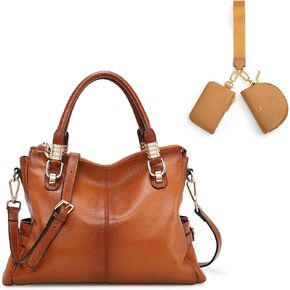 Kattee Leather Satchel Bag Bundle with Dual Pouch Wristlet Wallet