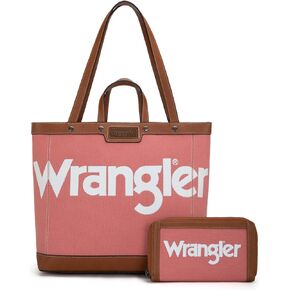 Wrangler Big Logo Vintage Top Handle Tote Bag and Wristlet Wallet Set for Women