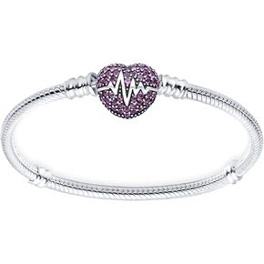 S925 Sterling Silver Heart Clasp Snake Chain Bracelet Fit for Charm Bracelet-Heart Bracelet /7.9 inches