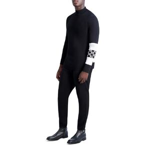 KARL LAGERFELD Men's Contrast Stripe and Logo on Sleeve Turtleneck Sweater