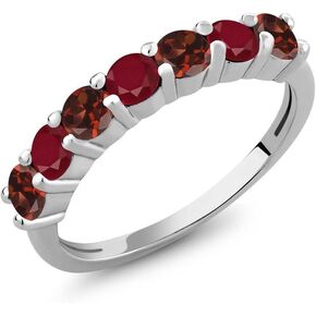 Gem Stone King 925 Sterling Silver Red Garnet and Red Ruby Anniversary Ring For Women | 1.46 Cttw | Round 3.5mm | Available in size 5, 6, 7, 8, 9