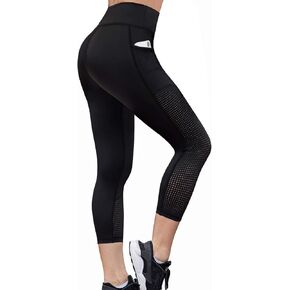 RAYPOSE Womens Workout Leggings for Women with Pockets Plus Size Gym High Waist Capri Yoga Pants Women with Mesh Cut Out