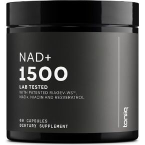 Ultra High Strength 1500mg NAD+ Supplement - Clinically Proven Third-Party Tested Ingredients with Patented RiaGev-WS™, Resveratrol, and Niacin - 60 Capsules TQ