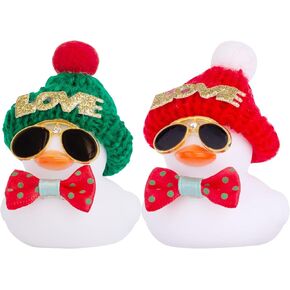 Rubber Duck Car Ornaments 2Pack Duck Car Dashboard Decorations for Christmas Decor and Home Decorations with Mini Hat Necklace and Sunglasses