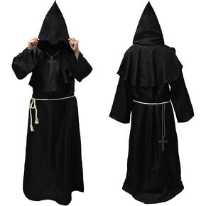 GOLDGE Hooded Monk Robe and Cloak, Authentic Medieval Monk Priest Costume for Halloween and Cosplay (M)