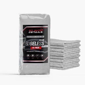 Edgeless Grey Microfiber Towel 10-Pack, 16"x16", 365 GSM – Car Wash, Wax Removal, Polishing, Compound, Professional Detailing