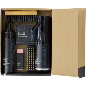 Essential Shoe Cleaning Kit for Leather, Suede Sneakers and Gym Shoes, Cleaner, Brushes, Stain Shield and Wipes, 7-Piece Set