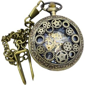 Bronze Tang grass carved mechanical hollow pocket watch, Roman numeral dial, automatic pocket watch with chain, suitable for both men and women, gifts for birthdays, holidays, and anniversaries