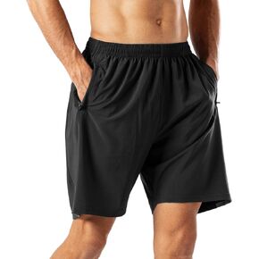 HMIYA Men's Casual Sports Quick Dry Workout Running or Gym Training Short with Zipper Pockets