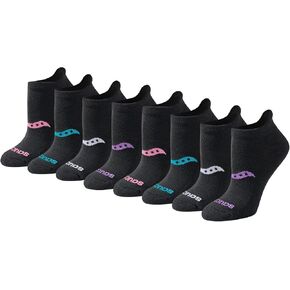 Saucony Women's RunDry Performance Heel Tab Athletic Socks, Available in S-L (8, 16, 24 Pairs), Black Mixed (8 Pairs), Medium