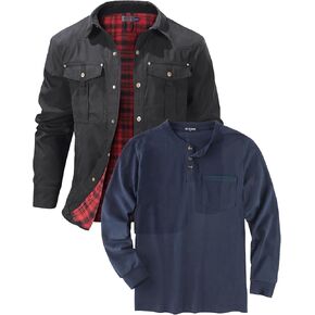 Mr.Stream Men's Flannel Jacket Black L Henley Navy Blue L