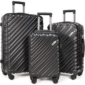 Hardshell Luggage Sets 3 Piece ABS+PC Travel Suitcase Hard Sided Luggage with Spinner Wheels Checked Luggage Durable Lightweight Hard Case Luggage (Champagne Gold)
