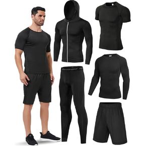 5Pcs Men Compression Workout Set,Compression Pants Shirt Top Long Sleeve Jacket for Gym,Men Athletic Baselayer Sets