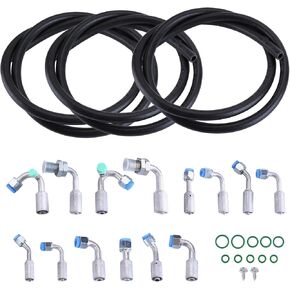 A/C Hose & Fitting Kit Complete Set, Extend Length Air Conditioning Hose and Fitting Kit Universal AC Hose for Cars 6810 10ft 6ft 9ft with Straight/45°/90°/135° Fittings & O-rings