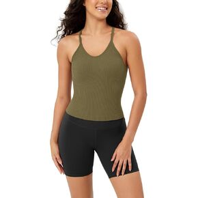 ODODOS Women's Crop Seamless Rib-Knit Camisole Strappy Racerback Cropped Tank Tops