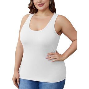 V FOR CITY Womens Plus Size Tank Tops with Shelf Bra Racerback Workout Tops Yoga Shirt Summer Cotton Undershirt
