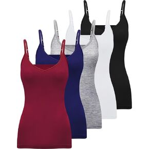 BQTQ 5 Pcs V Neck Camisole Tops for Women Camisoles Spaghetti Strap Tank Top Womens Camisole Undershirt Slim Fitted Camisoles