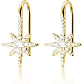 SLUYNZ Solid 925 Sterling Silver Sparkling Star Drop Earrings for Women Teens CZ Star Drop Hook Earrings