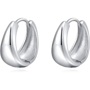 SLUYNZ Solid 925 Sterling Silver Waterdrop Hoop Earrings for Women Teens Teardrop Hoop Earrings Gold Chunky Hoop Earrings Half Hoop Earrings