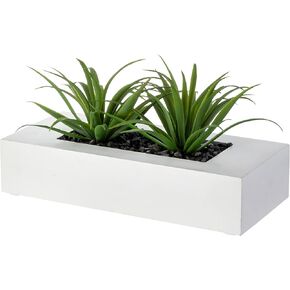 MyGift 10 Inch Artificial Green Grass Plants in Deluxe Acacia Solid Wood Decorative Planter Pot, Faux Greenery in Rectangular Wooden Container