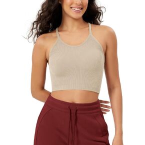 قمصان ODODOS النسائية القصيرة بدون خياطة مضلعة ذات أشرطة وظهر متسابق in Kuwait