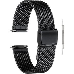 HARFINGTON Stainless Steel Mesh Watch Band Quick Release Adjustable Metal Replacement Watch Strap for Men Women