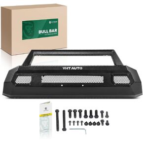YHTAUTO Bull Bar Push Bar with Skid Plate Light Mount Fit Toyota Tacoma 2016-2023, Heavy Duty Steel Brush Guard for Truck Front Bumper w/o Winch Frame Textured Black Off Road Accessories