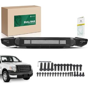 YHTAUTO Bull Bar Push Bar with Skid Plate Light Mount Fit Ford F-150 2009-2014, Heavy Duty Steel Brush Guard for Truck Front Bumper Textured Black Off Road Accessories
