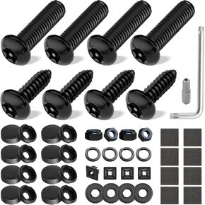 RED WOLF License Plate Frame Screw Kit Anti-Theft Security Screws Bolts Fasteners for Front Rear Car Tag Mount Locking Hardware, Stainless Steel Plate Screw Anti Rattle Rust Resistant Black