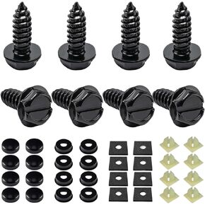 8 Sets License Plate Screws, Black Stainless Steel Self Tapping Mounting Bolts for Securing License Plates Frames and Covers on Cars and Trucks, Anti Theft License Plate Bolts (Black)