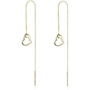 Reffeer Solid 925 Sterling Silver Love Heart Chain Dangle Earrings Drops for Women Teens Heart Tassel Dangle Earrings Threader in Saudi Arabia
