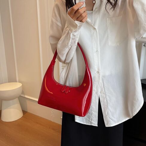Women Red Retro Underarm Shoulder Bag Y2k Patent Leather Hobo Bag Purse in Saudi Arabia