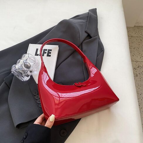 Women Red Retro Underarm Shoulder Bag Y2k Patent Leather Hobo Bag Purse in Saudi Arabia