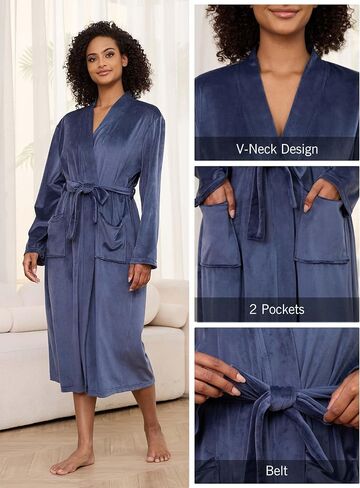 Artfasion Women Robe Lightweight Bathrobe: Length V-Neck House Coats Velor Winter Robes for Spa Home Leisure Sleep Travel in Saudi Arabia