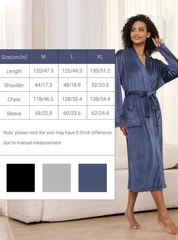 Artfasion Women Robe Lightweight Bathrobe: Length V-Neck House Coats Velor Winter Robes for Spa Home Leisure Sleep Travel in Saudi Arabia